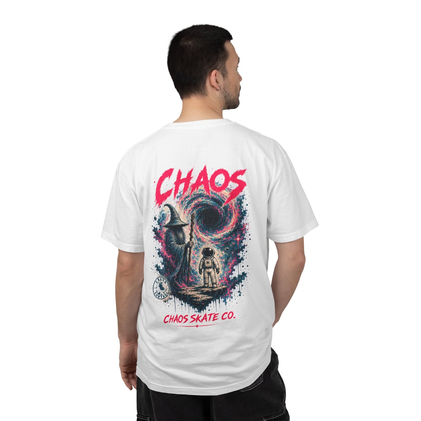 Chaos Skate Co Astronaut Wanderer Tee — Sorcerer’s Realm Skateboard Art