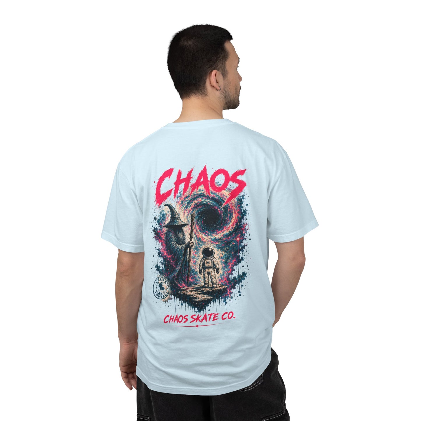 Chaos Skate Co Astronaut Wanderer Tee — Sorcerer’s Realm Skateboard Art