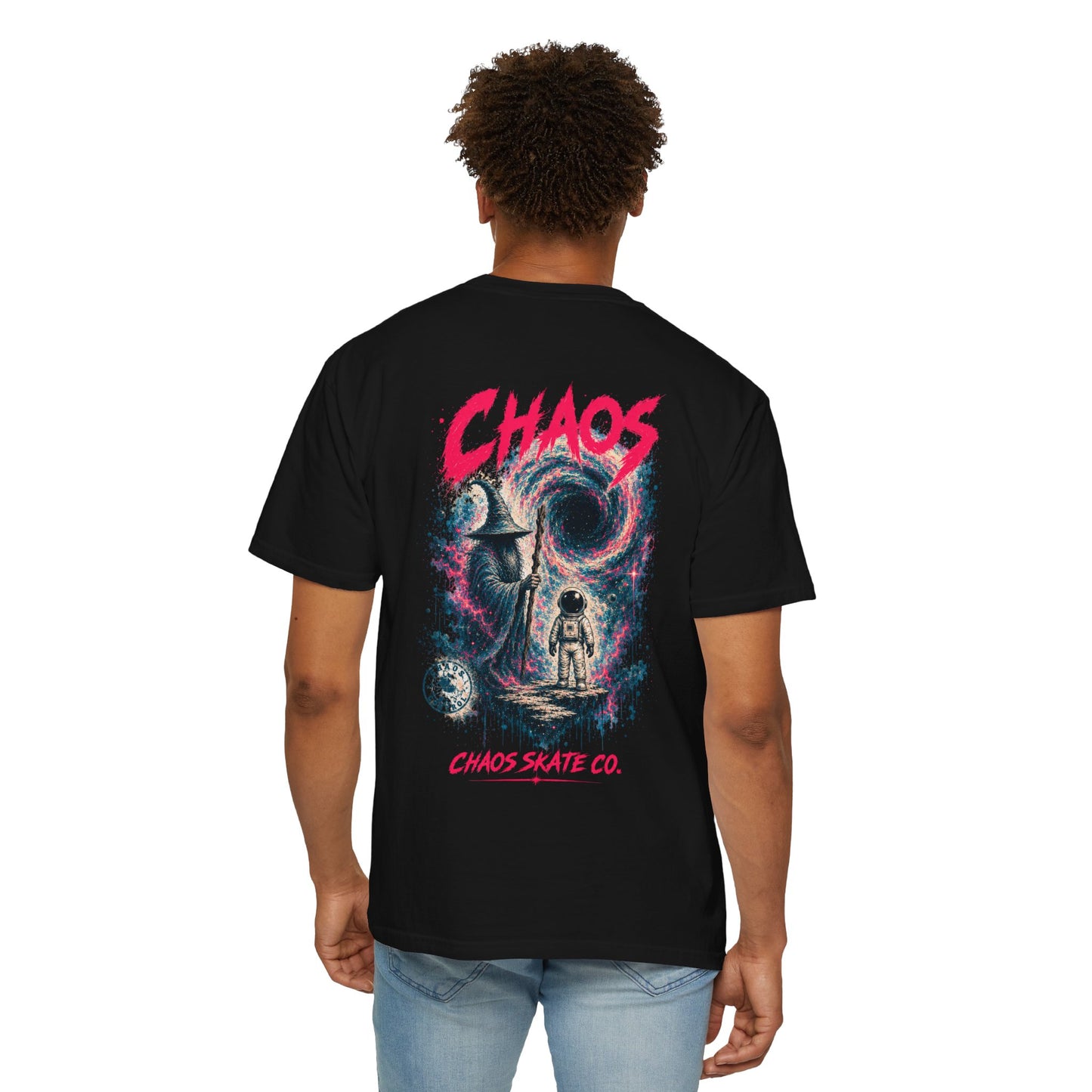 Chaos Skate Co Astronaut Wanderer Tee — Sorcerer’s Realm Skateboard Art