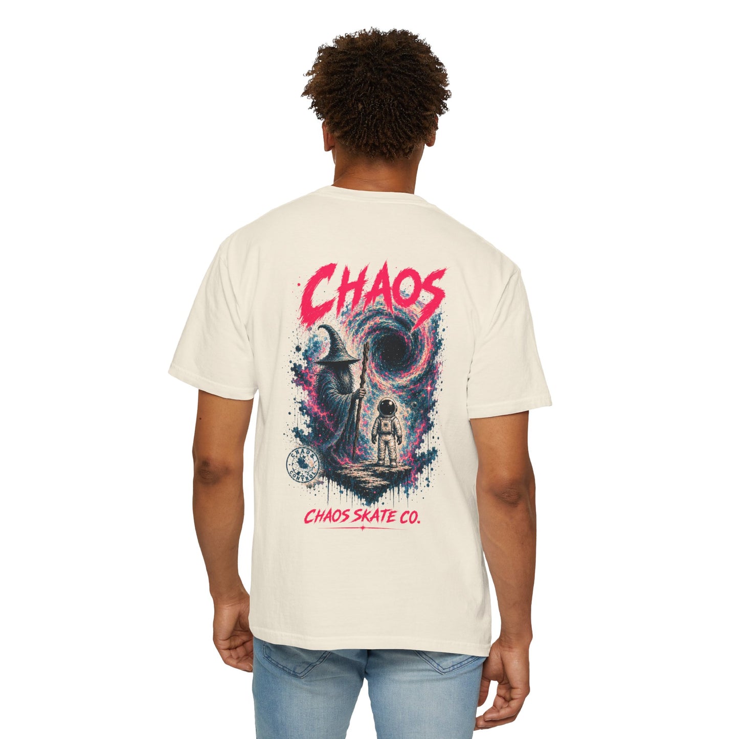 Chaos Skate Co Astronaut Wanderer Tee — Sorcerer’s Realm Skateboard Art